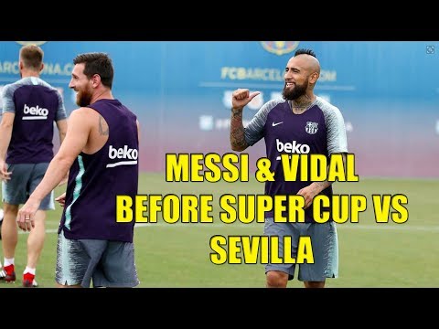 Messi, Coutinho & Artur Melo With Dembele & Vidal On Barcelona training before Super Cup vs Sevilla