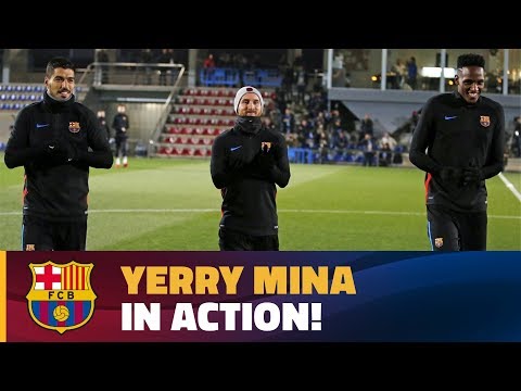 Yerry Mina’s first training session with FC Barcelona