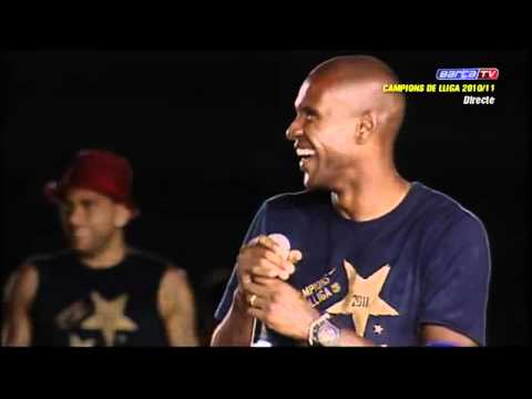 Eric Abidal with his daughters – FC Barcelona Celebration of La Liga 2010 – 2011 in the Camp Nou