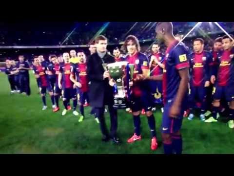 Alex Song and the La Liga Trophy Barcelona 2013 champions