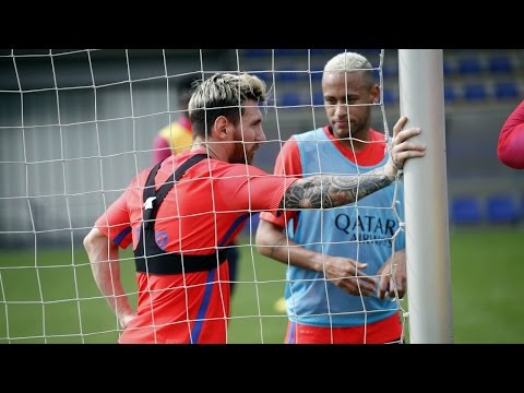 FC Barcelona training session: Messi, Suarez and Neymar reunited this morning