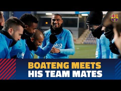 Kevin-Prince Boateng's first training session with Barça