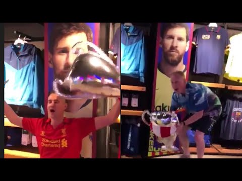 Some Liverpool fans gave a visit to the Barcelona’s club store.