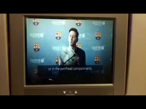 Qatar airways in flight passenger announcement with FC Barcelona