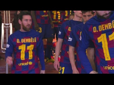 Barcelona players have donned Ousmane Dembele shirts ahead of their match with Getafe in support