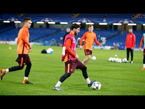 Barcelona training session at Stanford bridge Messi,Iniesta, Suarez